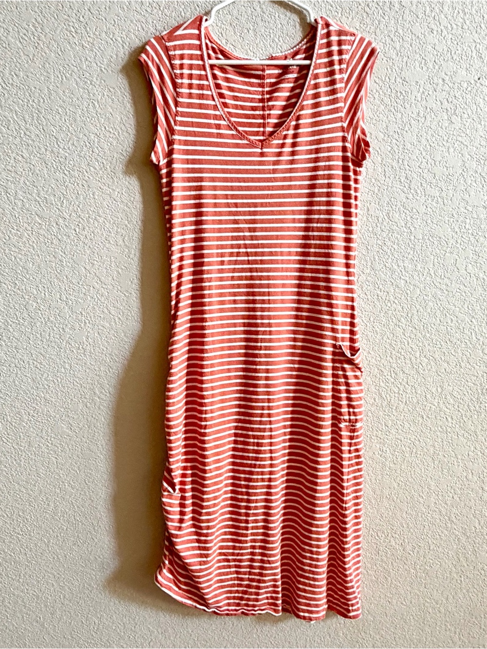 Toad and Co Muse Midi Dress Coral Striped M Coastal Preppy Nautical Athleisure